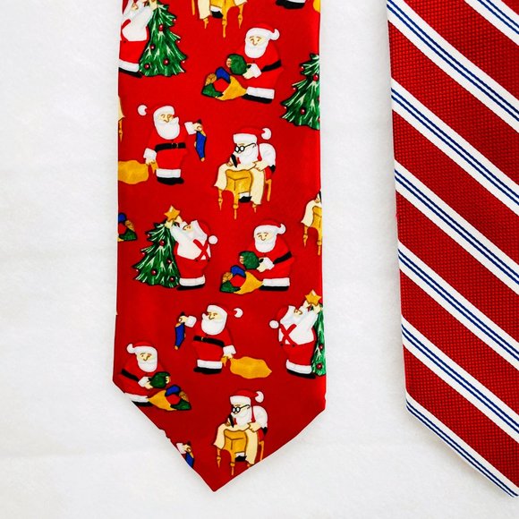 Lot of 2- Jos A Bank Necktie Striped 100% Silk/Noel Christmas Design Polyester - Picture 3 of 16